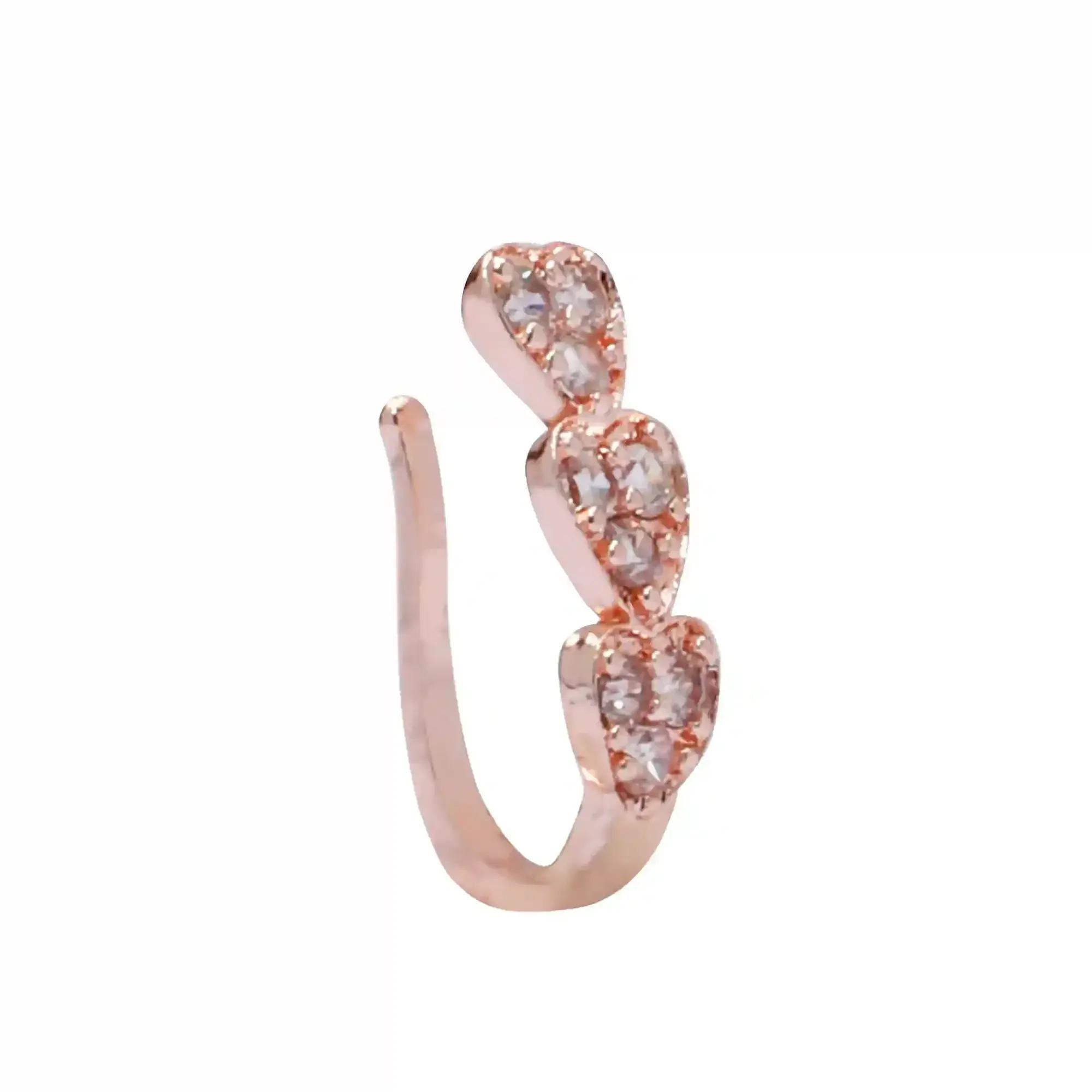 AD CZ Heart Pressing Rose Gold Nose Pin (1 CM) White