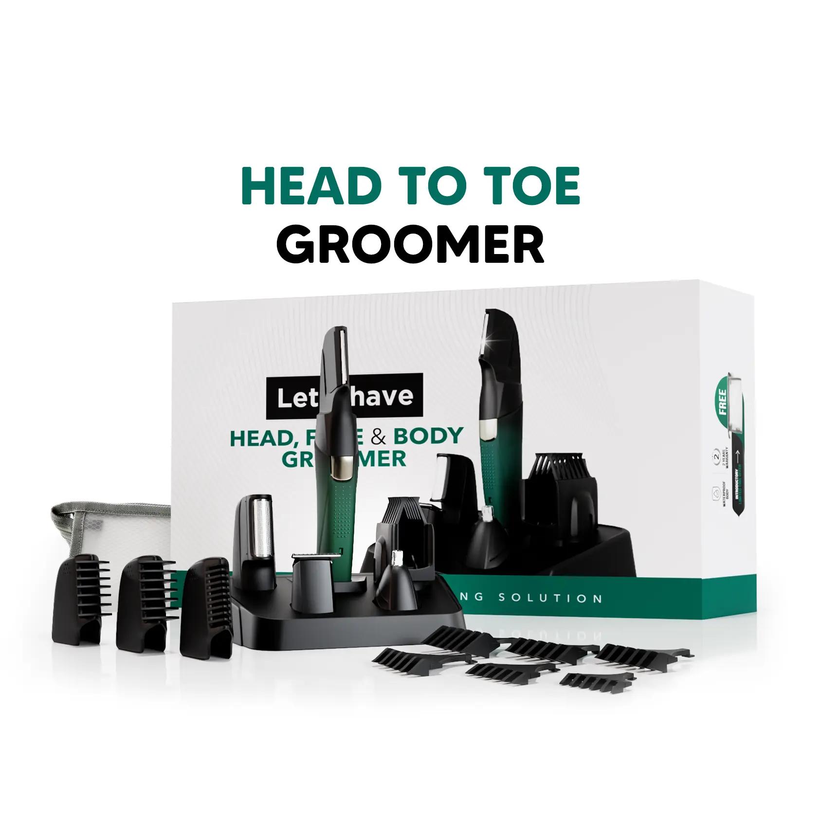 LetsShave Head, Face & Body Groomer for Men, 6 Grooming Heads + 6 Combs + 1 Stand | 90Min Runtime & Water Proof | Full Body Trimmer, Nose Trimmer, Grooming Kit, Shaver Head