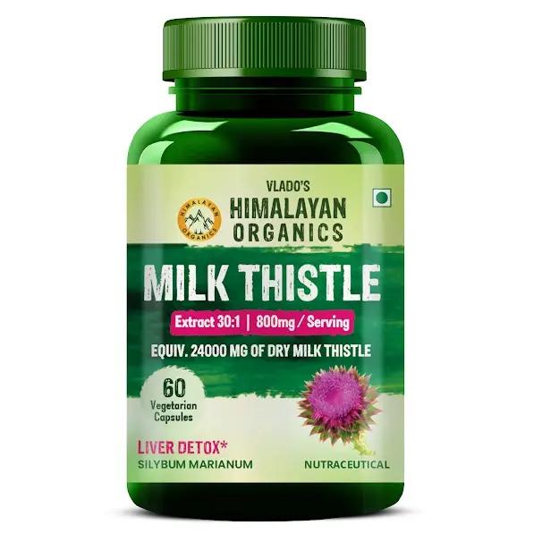 Vlado's Himalayan Organics Milk Thistle Extract Detox Supplement For Men And Women With 800Mg Of Silybum Marianum For Healthy Liver | Helps in Cleanse Liver - 60 Vegetarian Capsules