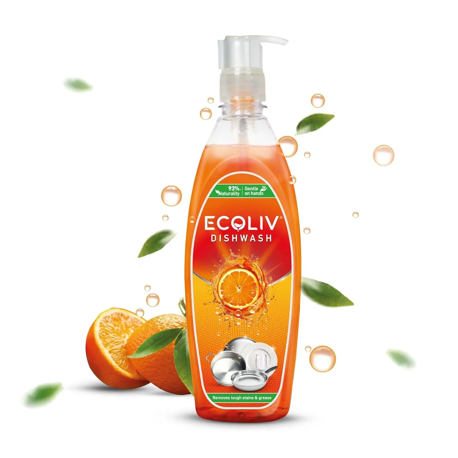 ECOLIV Liquid Dishwash Gel 500 ml, Natural Dish wash, Gentle on Hands, Removes tough grease