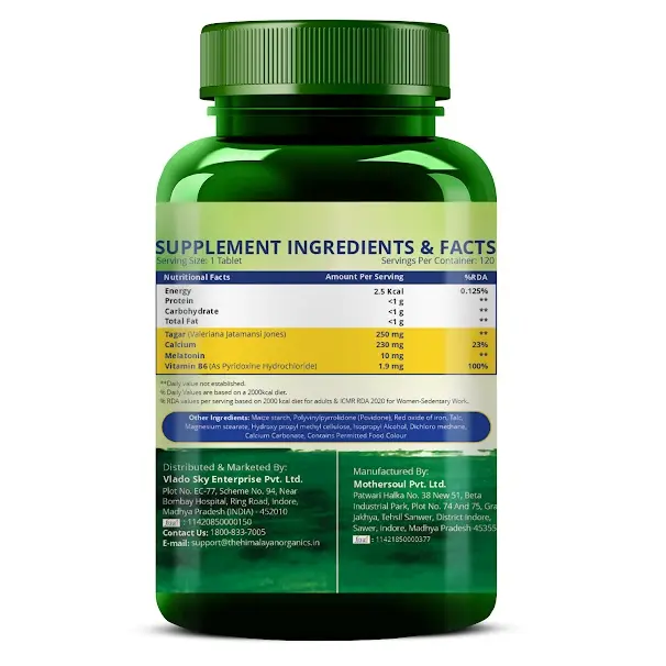 Vlado's Himalayan Organics Melatonin 10mg + Tagar 250mg | Potent Sleep Aid Formula | 120 Veg Tablets