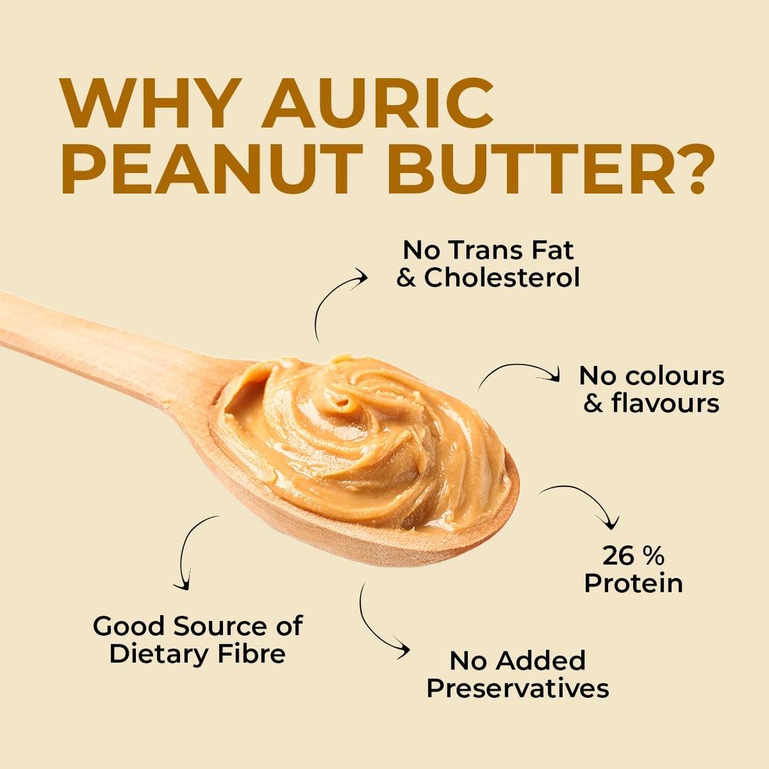 Auric Natural Peanut Butter- Smooth & Creamy - Gluten & Lactose free 340gm