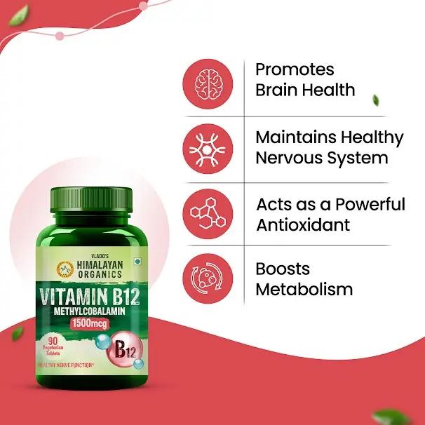 Vlado's Himalayan Organics Methyl cobalamin Vitamin B12 1500mcg Supplement support Brain, Nerve Function and Energy - 90 Veg Tablets