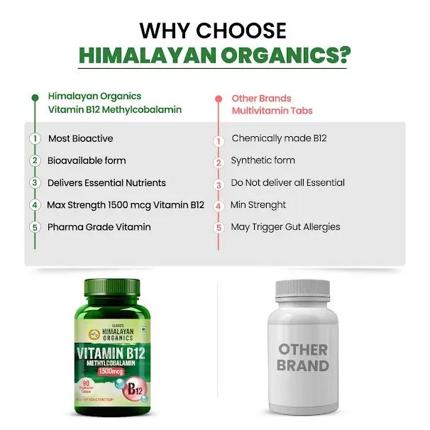 Vlado's Himalayan Organics Methyl cobalamin Vitamin B12 1500mcg Supplement support Brain, Nerve Function and Energy - 90 Veg Tablets