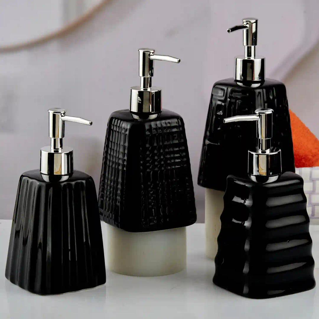 Kookee Ceramic Soap Dispenser for Bathroom hand wash, refillable pump bottle for Kitchen hand wash basin, Set of 1, Black (10598)