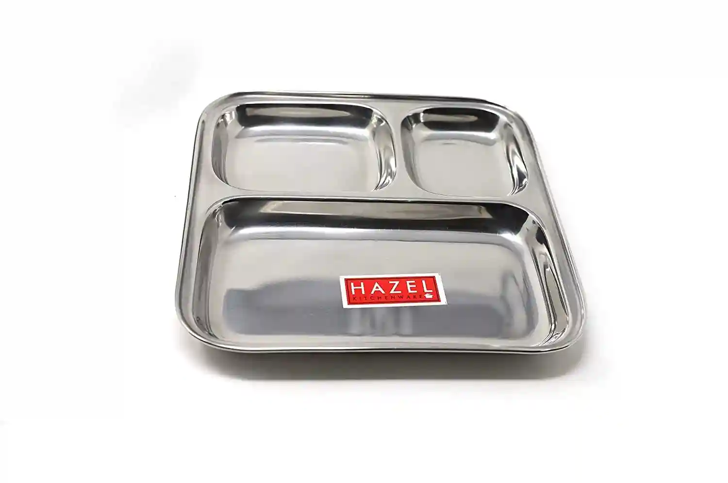HAZEL Pav Bhaji Plates for Restaurant | Stainless Steel Compartment Plate | 3 in 1 Mess Plate Steel (SS, Medium, Set of 1)