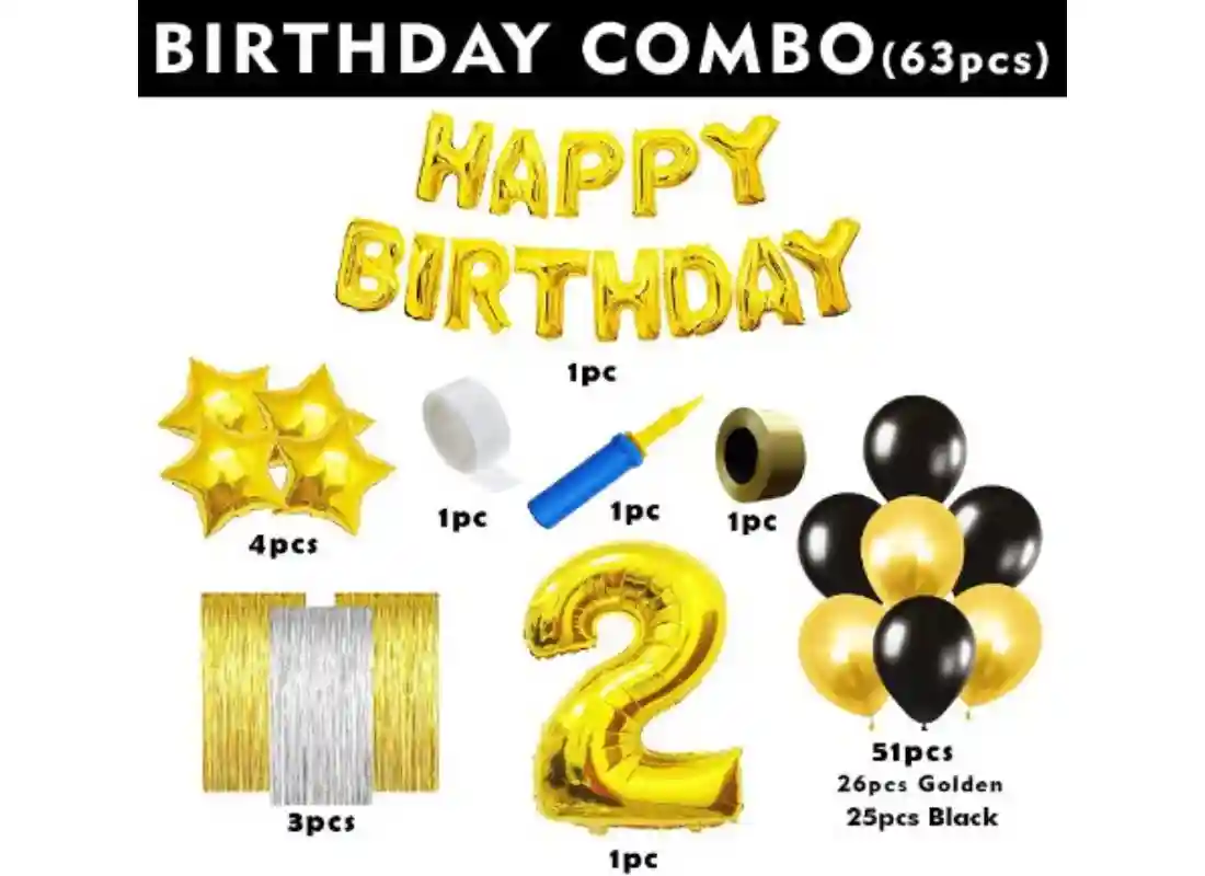 TrendzyKart 2nd Birthday Golden Theme Decoration Items (Multicolor)