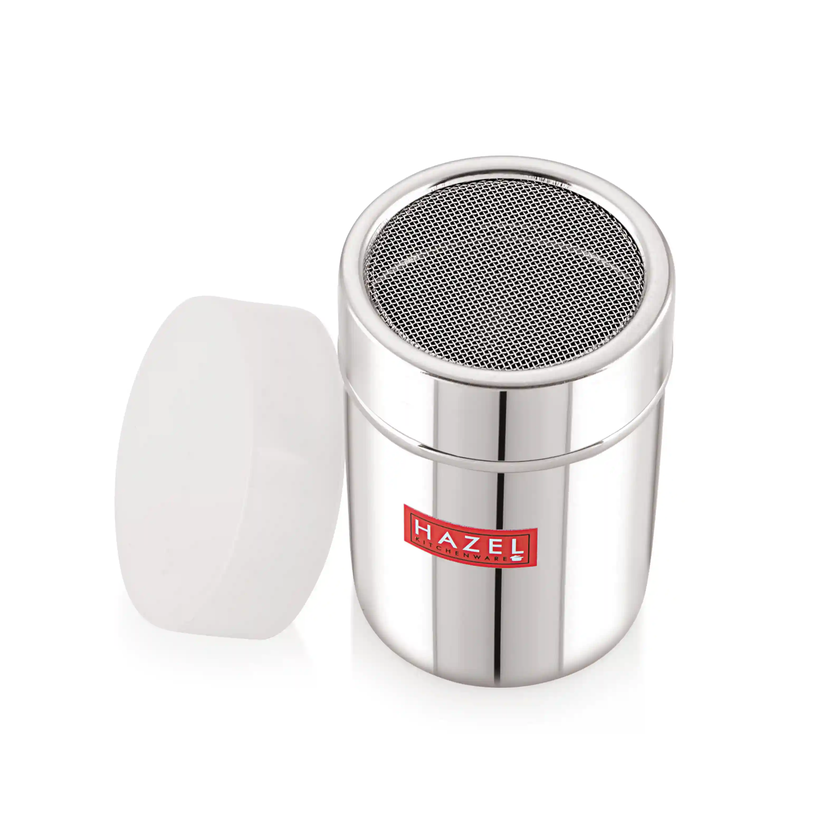 HAZEL Stainless Steel Chocolate Shaker | Chat Masala Sprinkler | Cocoa Flour Icing Sugar Powder Coffee Sifter with Lid Kitchen Tools, Capacity 310 ml, Silver