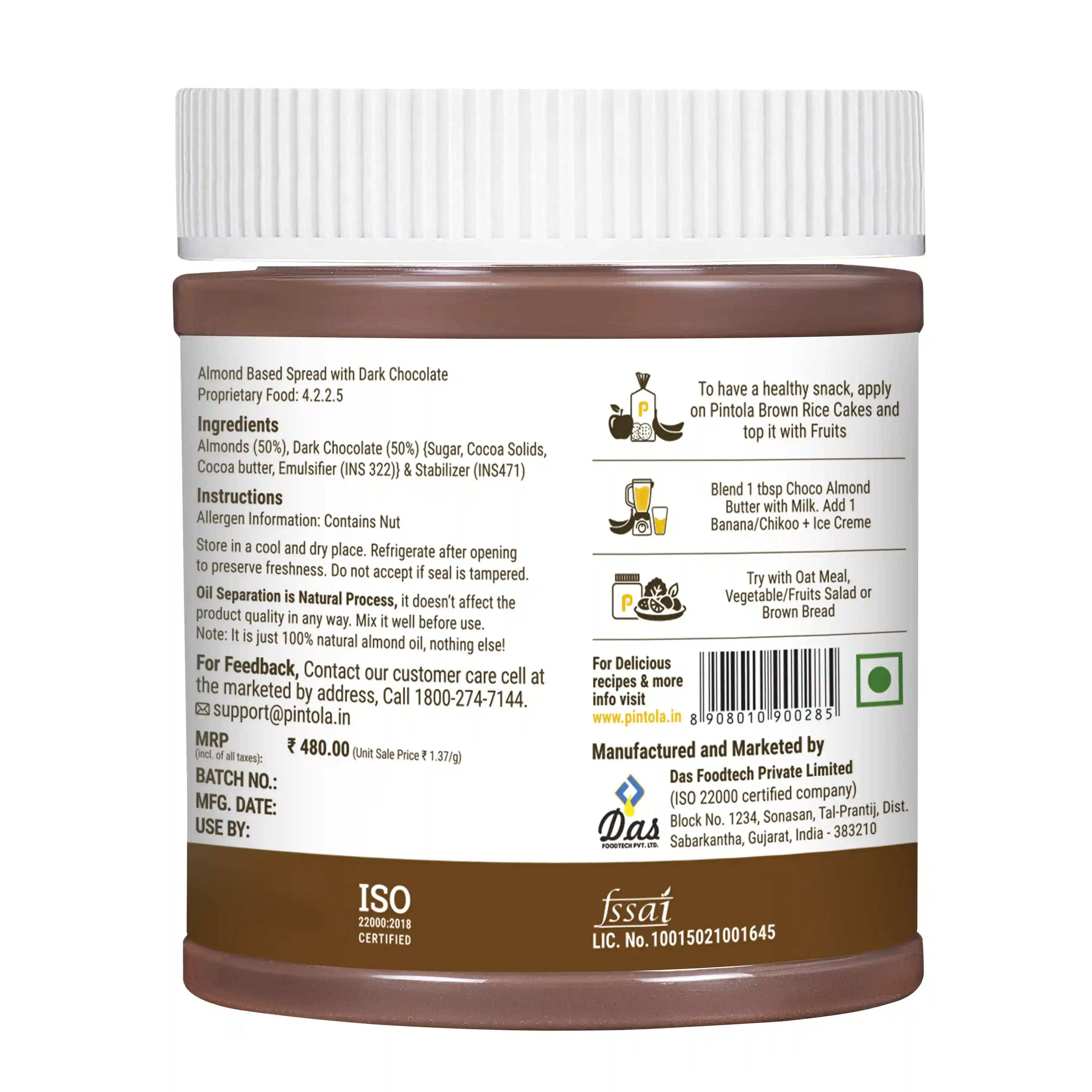Pintola Almond Butter Dark Chocolate Crunchy 350g