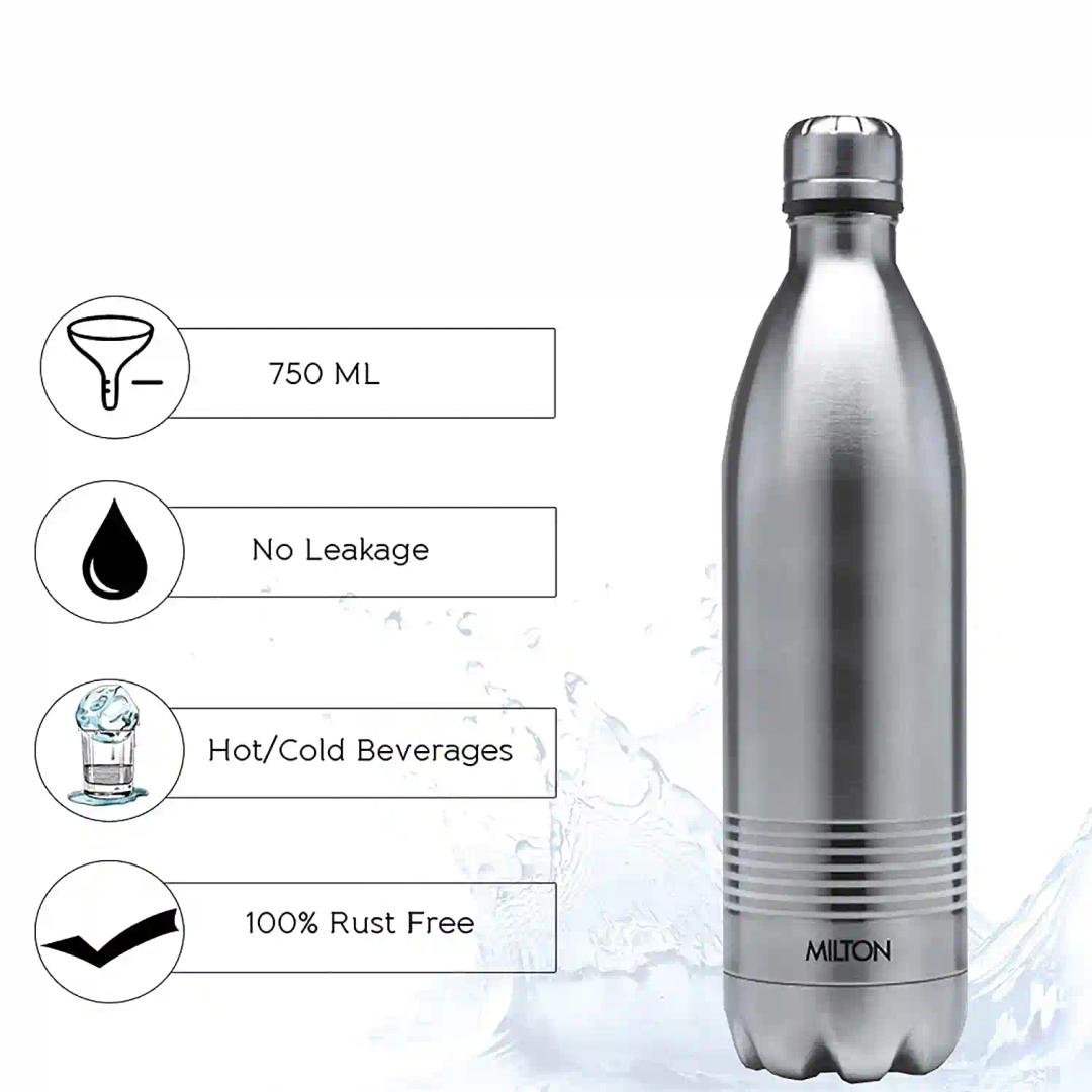 Milton Duo DLX 750 Thermosteel 24 Hours Hot and Cold Water Bottle, 1 Piece, 700 ml, Silver | Leak Proof | Office Bottle | Gym | Home | Kitchen | Hiking | Trekking | Travel Bottle