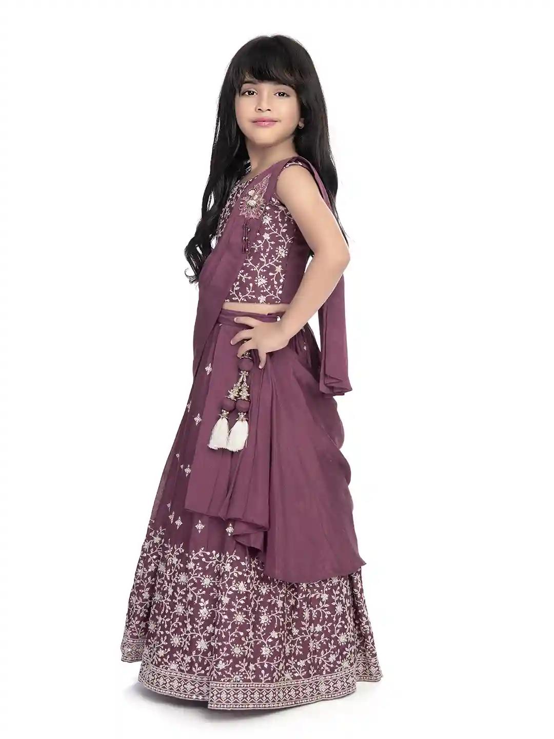 Betty Magenta Colored Polyester Fabric Stitched Lehenga Choli Set - 5-6 Yrs