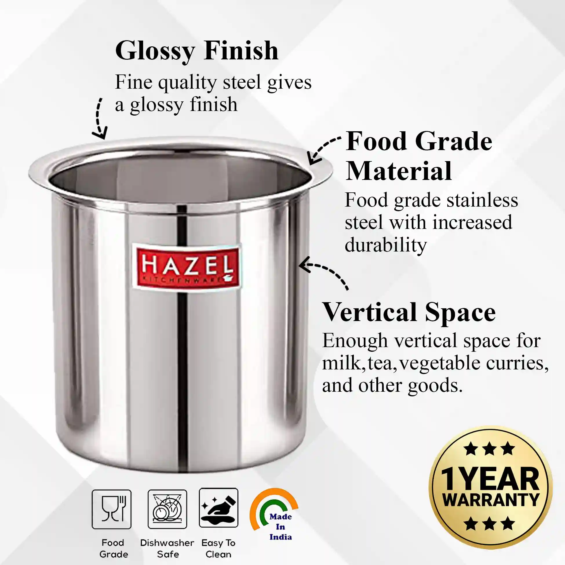 HAZEL Steel Milk Pot with Lid |Stainless Steel Milk Boiler Container | Milk Boiling Vessel Gunj for Kitchen, 900 ml