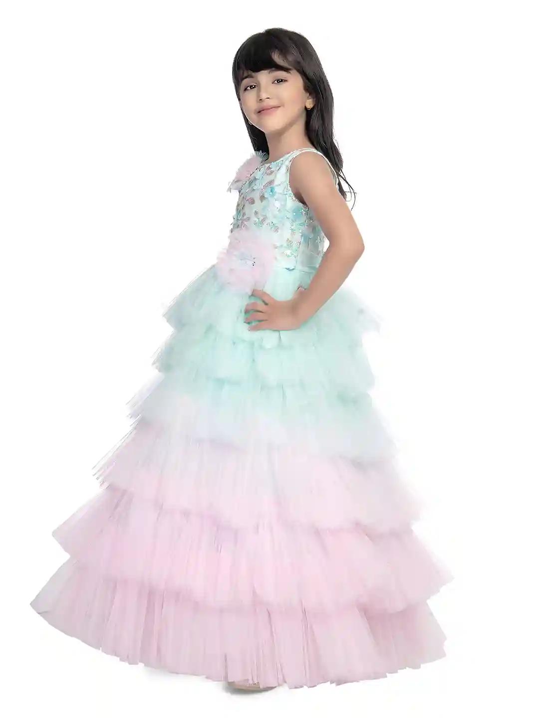 Betty Blue Colored Net Fabric Stitched Gown - 5-6 Yrs