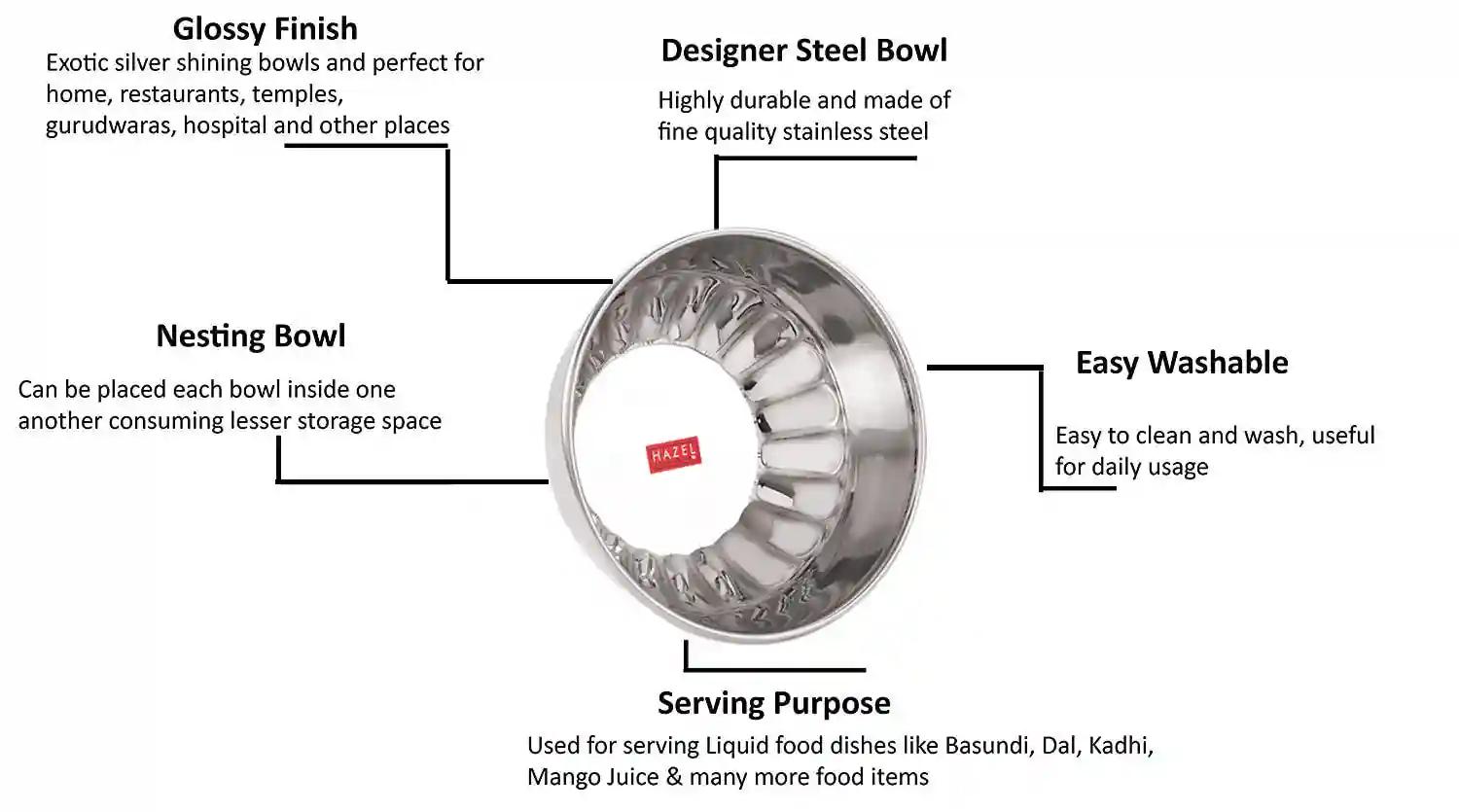 HAZEL Stainless Steel Mixing Bowl | Stainless Steel Cake Batter Bowl Set of 4, 300 ml Each | Baking Accessories Items | Mixing Bowl for Baking with Glossy Finish