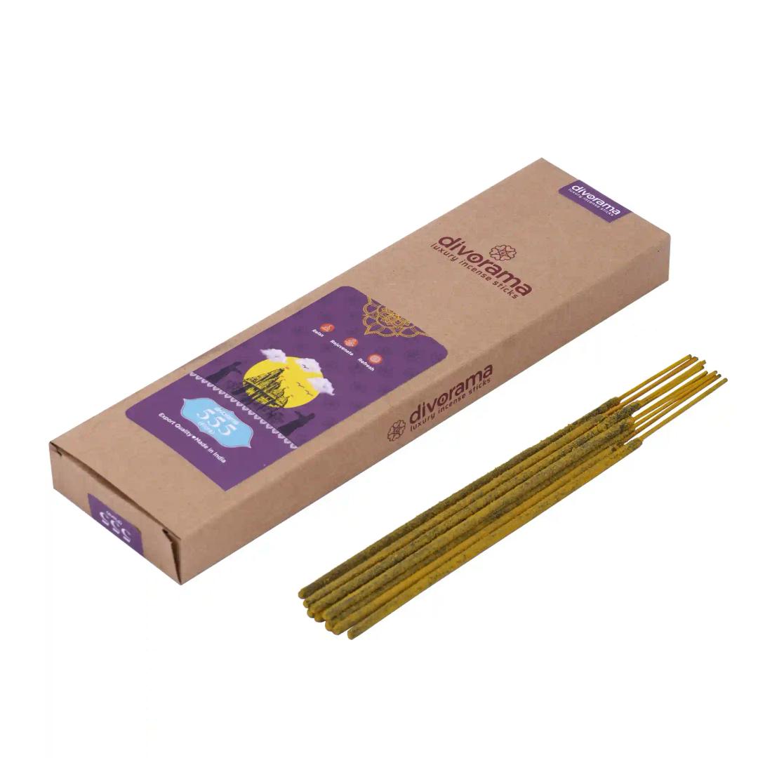 DivoRama Premium 555 Flora  Incense Masala Agarbatti - 100% Natural Indian Aroma - Long Lasting 555 Flora Agarbatti for Puja, Meditation, Happy Vibes - 45 Sticks-Pack of 1