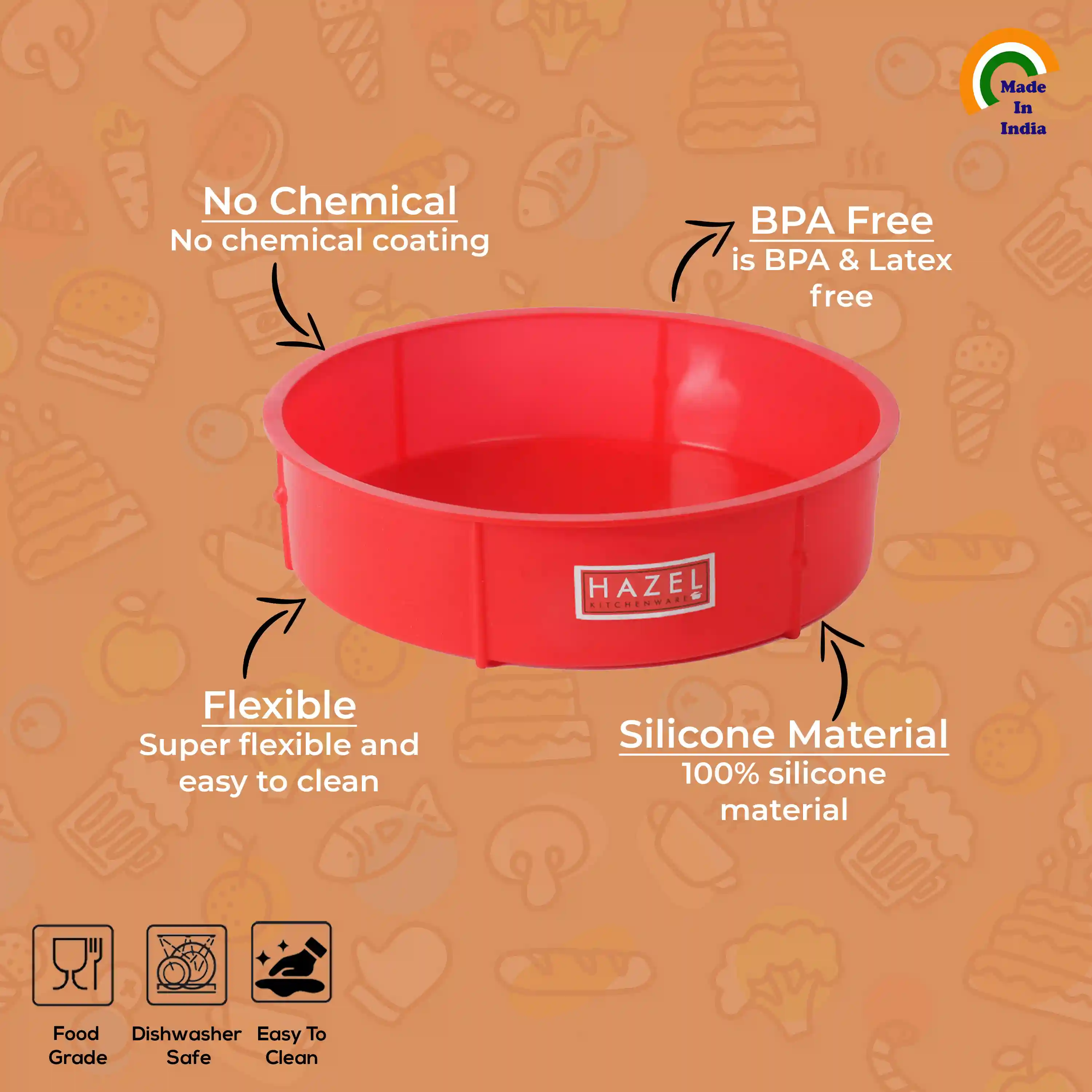 HAZEL Small Silicon Round Cake Mould 15.5 cm, 1 Pc, Red