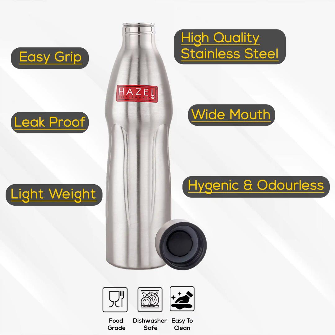 HAZEL Loch S4 Water Bottle 1.1 Litre | Stainless Steel Single Wall Fridge Water Bottle For Office | School | Trekking | Hiking | Travel, 1 Piece