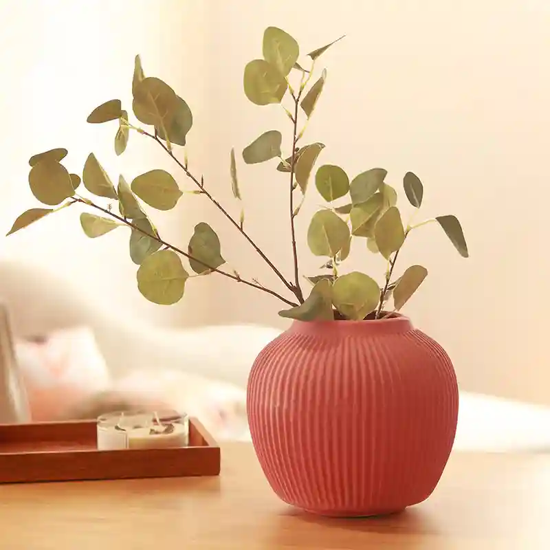 Pink Ribbed Vase