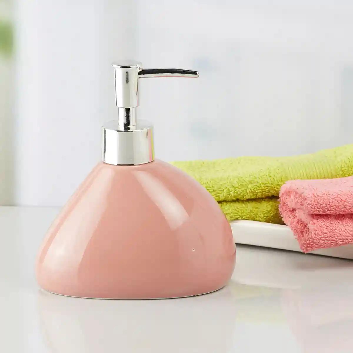 Kookee Ceramic Soap Dispenser for Bathroom handwash, refillable pump bottle for Kitchen hand wash basin, Set of 2 - Pink (7967)