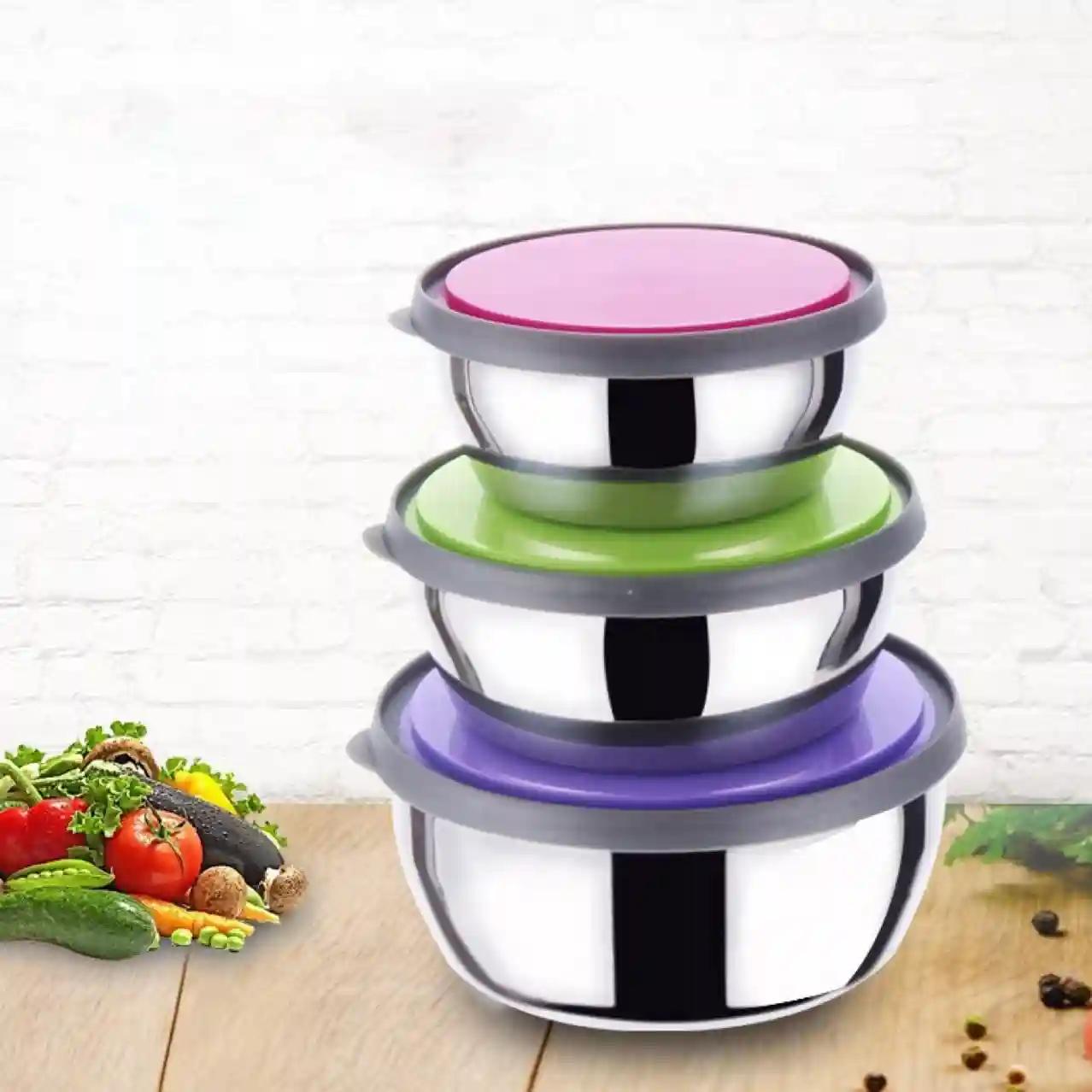 High Grade Stainless Steel Stackable Mixing Bowls with Airtight Food Bowl Lids Non-Slip Food Storage Container (Multicolour)