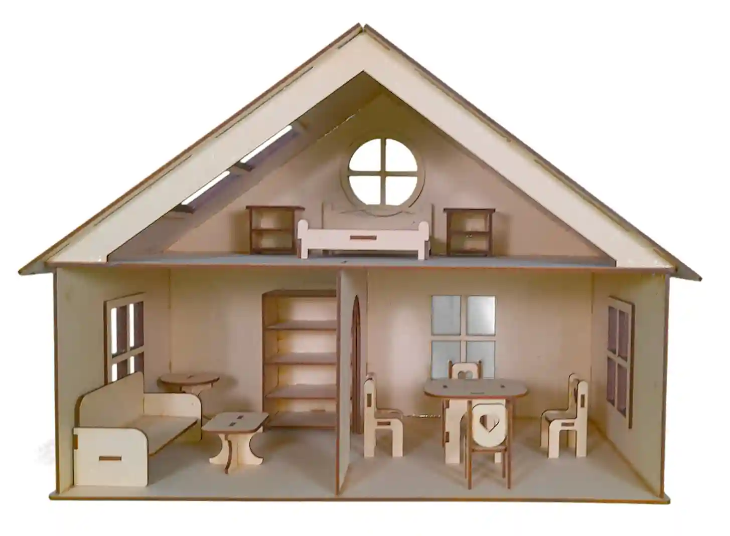 DIY Wooden dollhouse with set of 12 dollhouse accessories