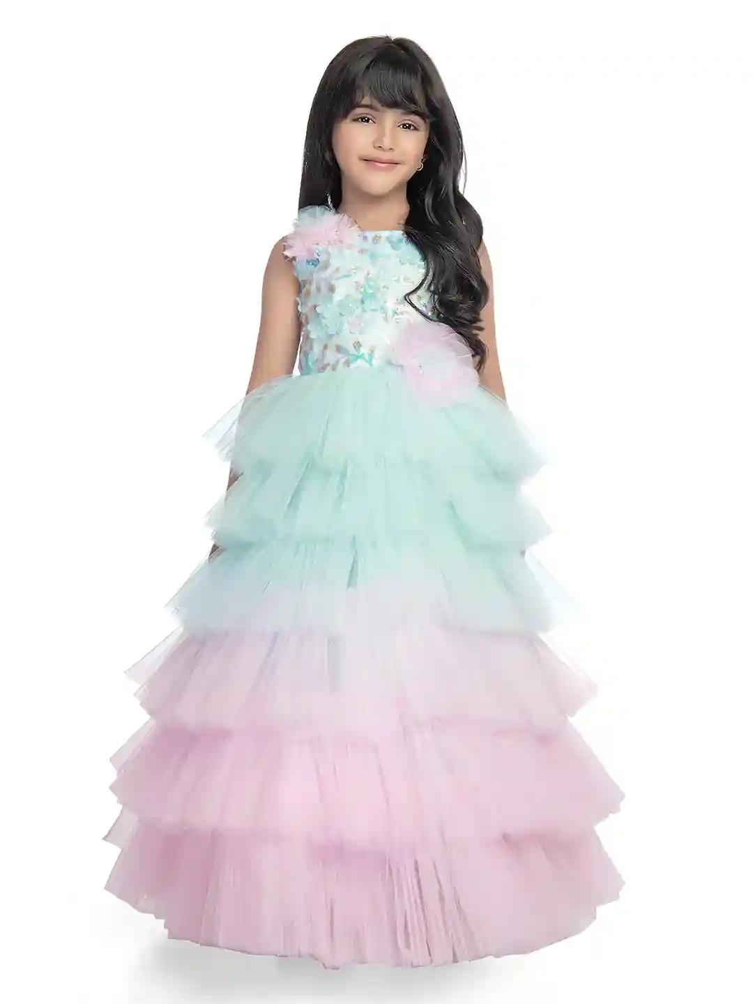 Betty Blue Colored Net Fabric Stitched Gown - 5-6 Yrs