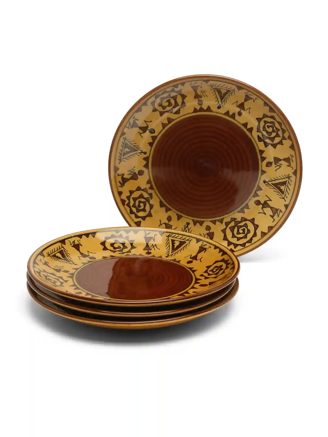 Shilpkara "The Madhubani Tales" Hand Painted Ceramic Dinner & Serving Plates 10 Inches - Set of 4