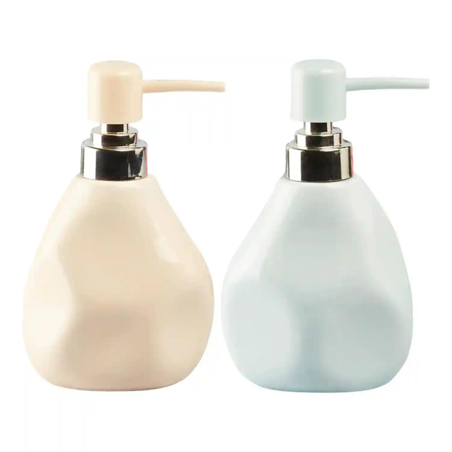 Kookee Ceramic Soap Dispenser for Bathroom hand wash, refillable pump bottle for Kitchen hand wash basin, Set of 2, Multicolor (11069)