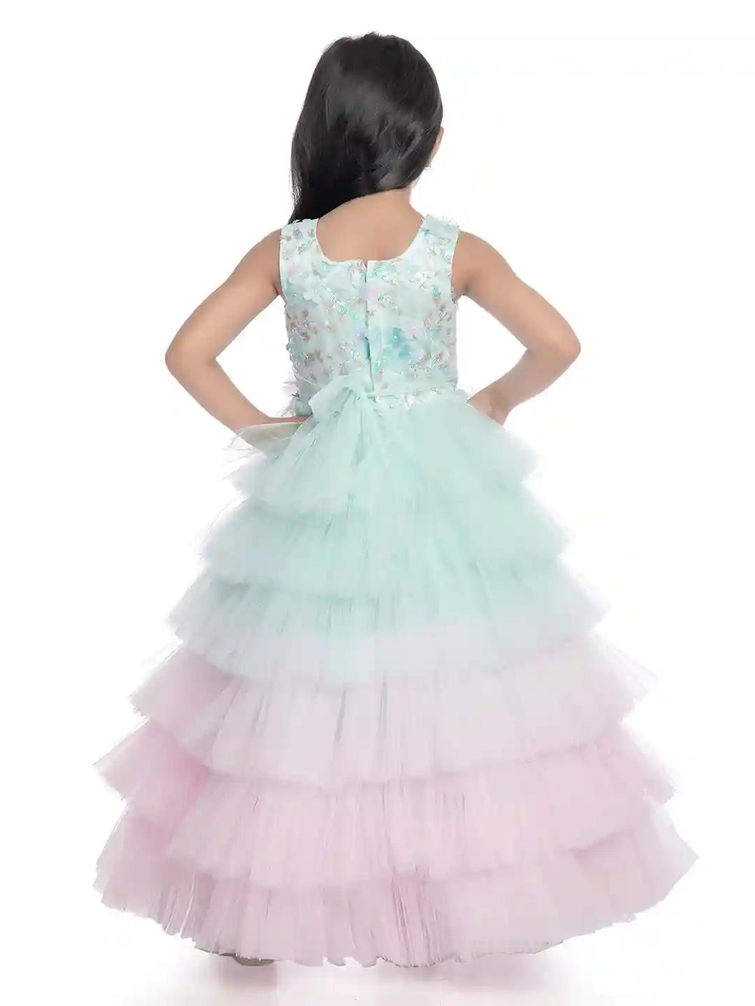 Betty Blue Colored Net Fabric Stitched Gown - 5-6 Yrs