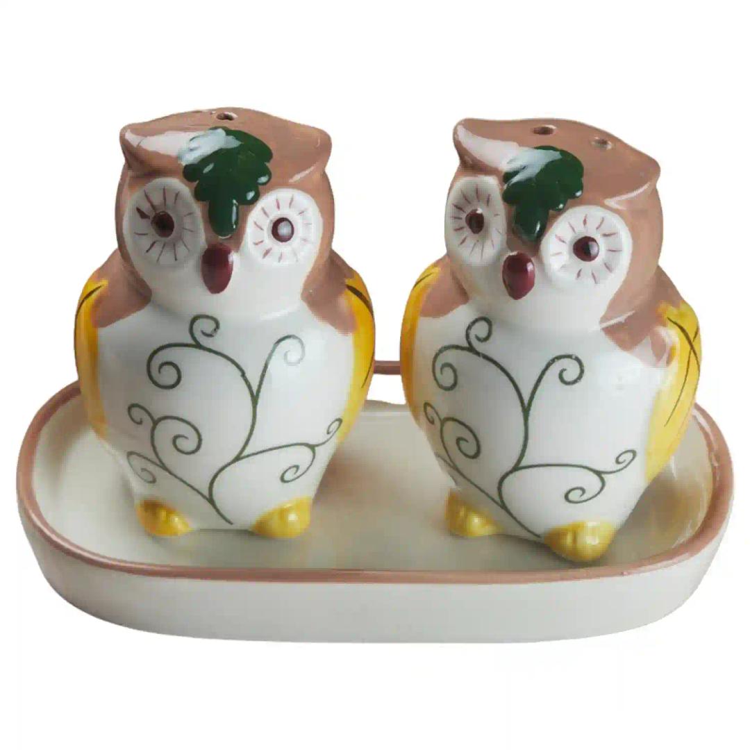 Kookee Ceramic Salt and Pepper Shakers Set with tray for Dining Table used as Namak Dhani, Shaker, Sprinkler, Spices Dispenser for Home, Kitchen and Restaurant (10287)