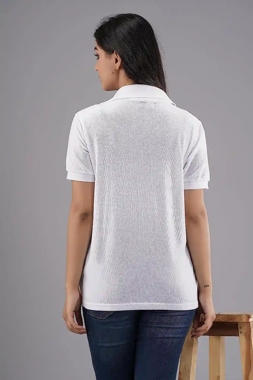 Cotton Polo Neck T-Shirt For Women - White (Small)