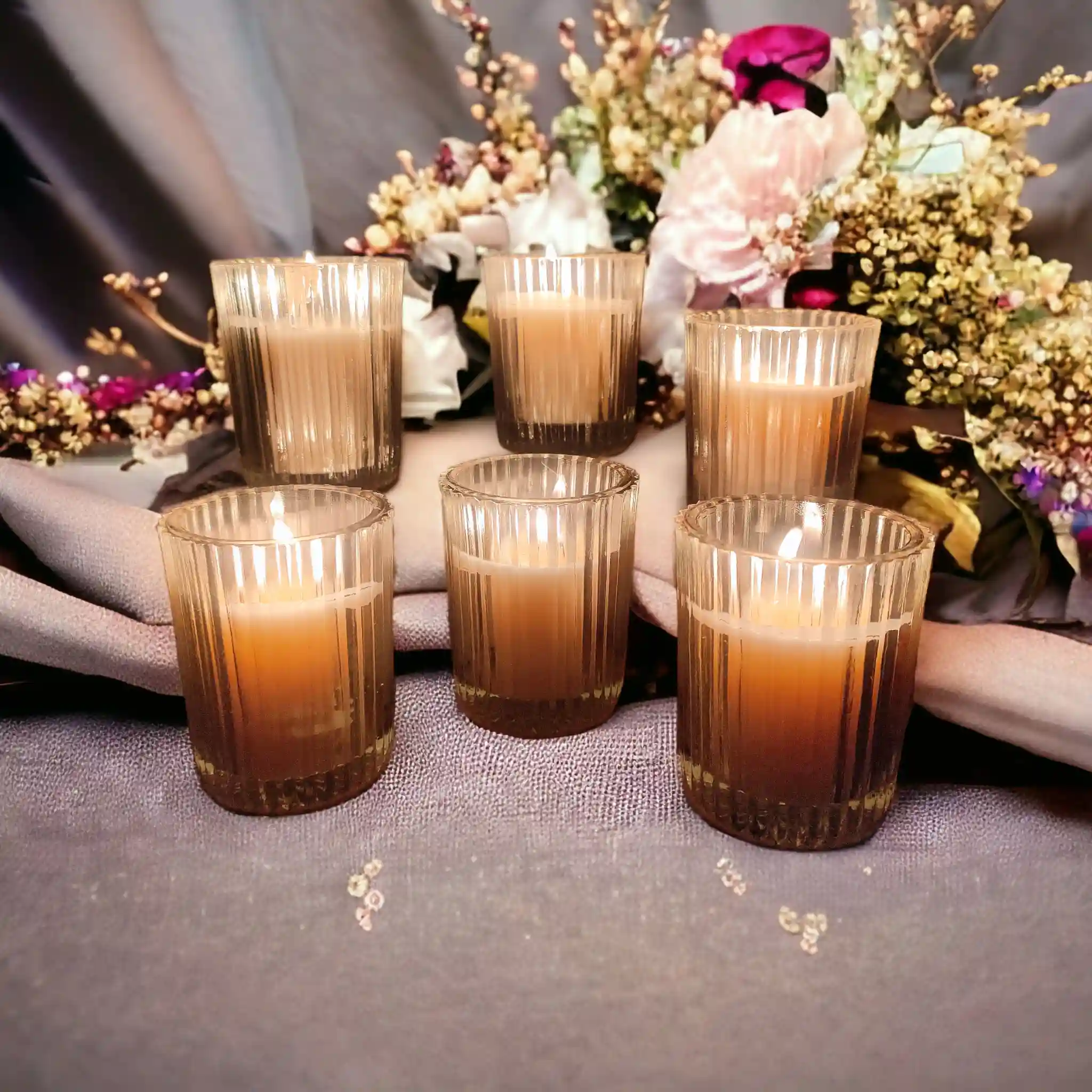 Stripped Circular Pattern Forming Votive Empty Glass Jar - 2 Pcs