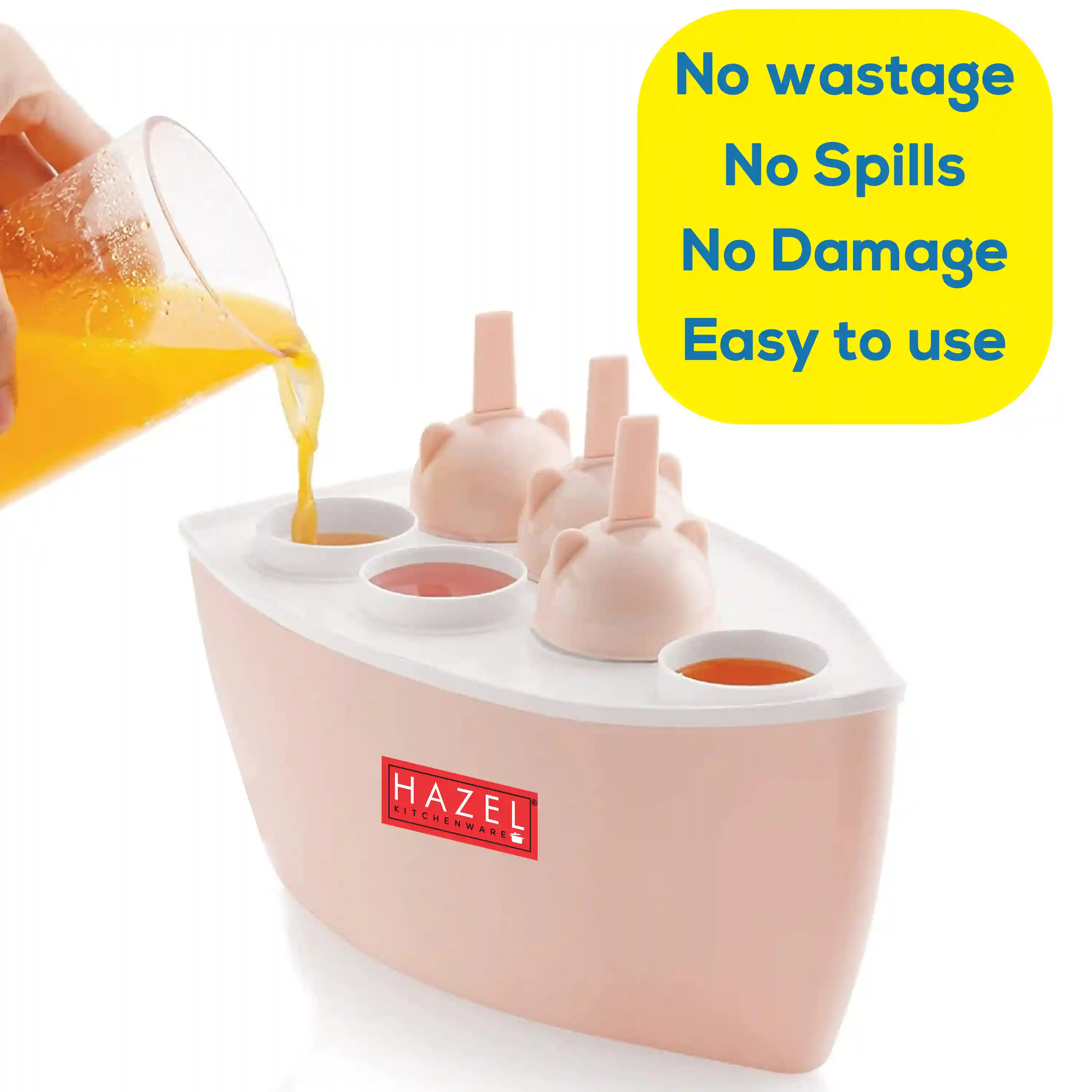 Hazel Reusable Plastic Homemade Kulfi Molds | Stackable Kulfi Maker, Popsicle Maker and Ice Cream Maker | Freezer Molds for Kulfi Set of 6, Peach