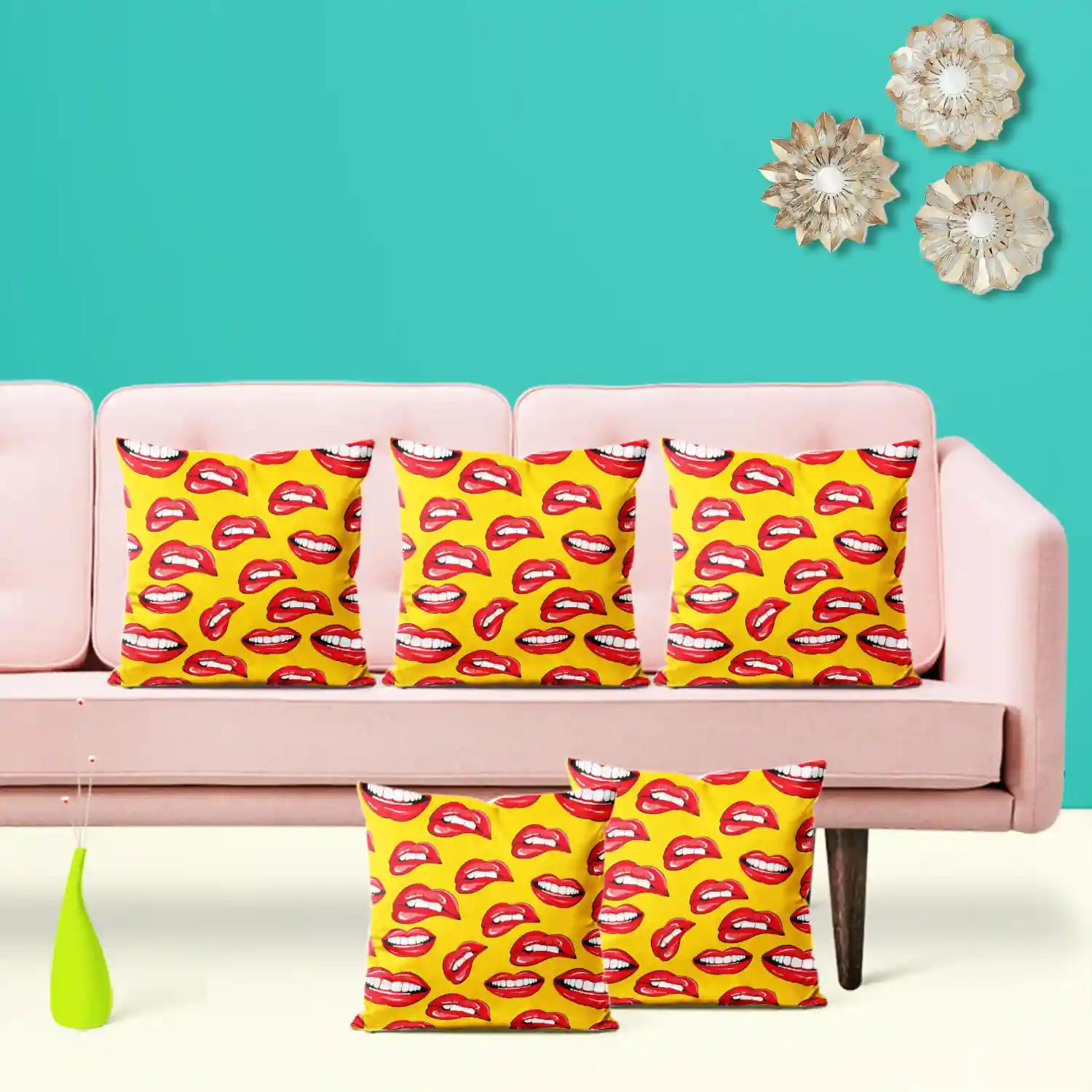 ArtzFolio Lips D2 | Decorative Cushion Cover for Bedroom & Living Room | Velvet Fabric | 12 x 12 inch (30 x 30 cms); Set of 5 pcs