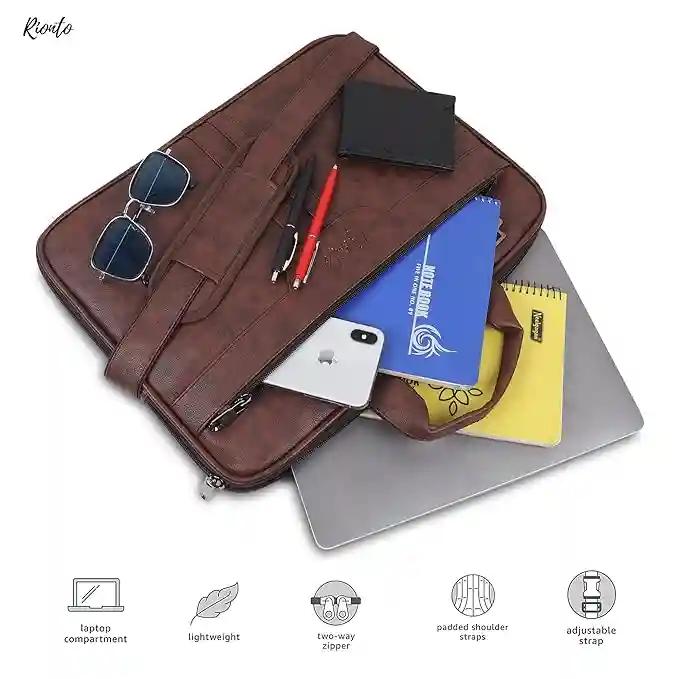 RIONTO Messenger Bag - Laptop Bag for Men, PU Leather Expandable Office Bag for Men | Supports Laptop Upto 15.6 inches (Tan)