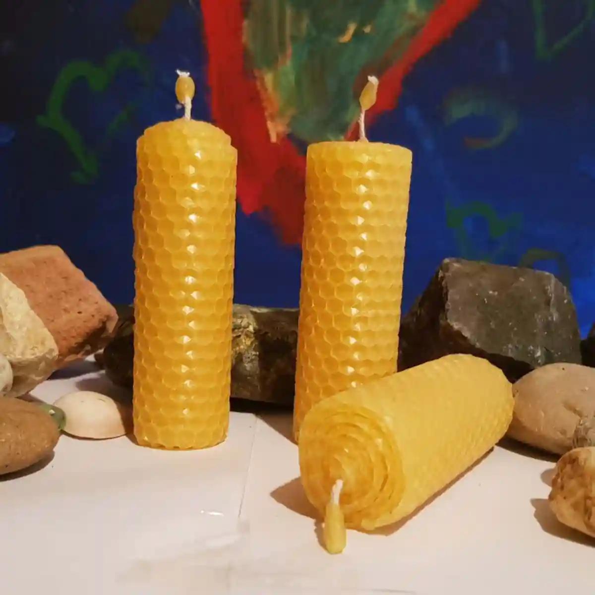Bee Happy Pure Beeswax Hand Rolled Candle (Pack of 3)