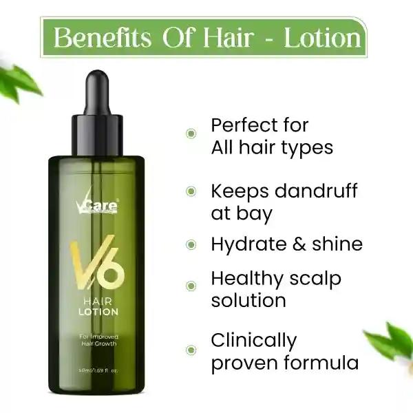 VCare V6 Hair Lotion For Improved Hair Growth 50ml | Hair Fall Control Serum for Men & Women (Pack 1)