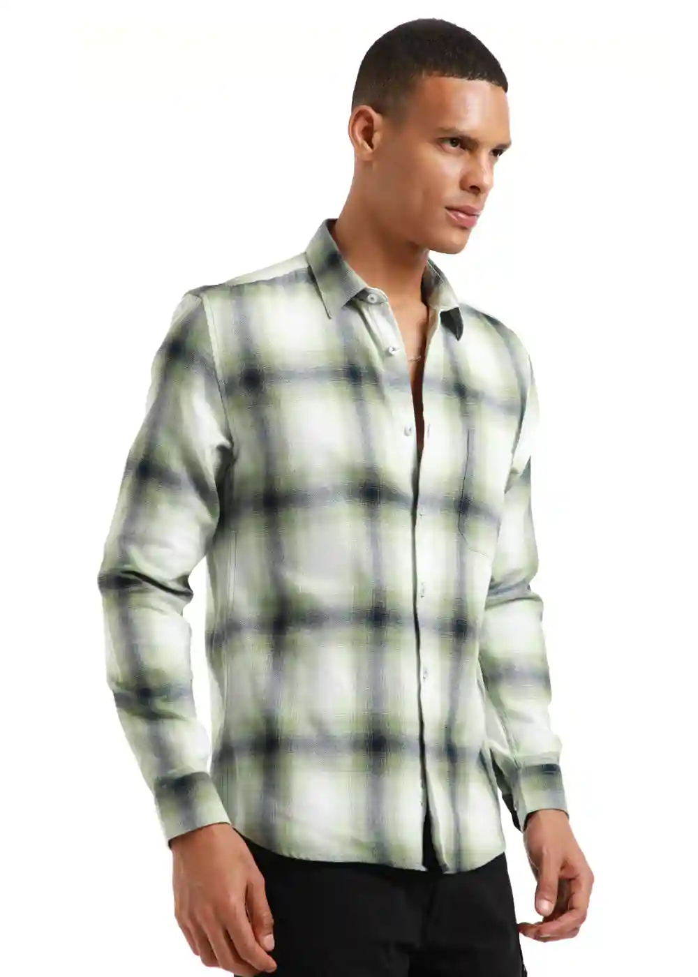 Banana Club Melange Check Leaf Green Shirt- (Small)