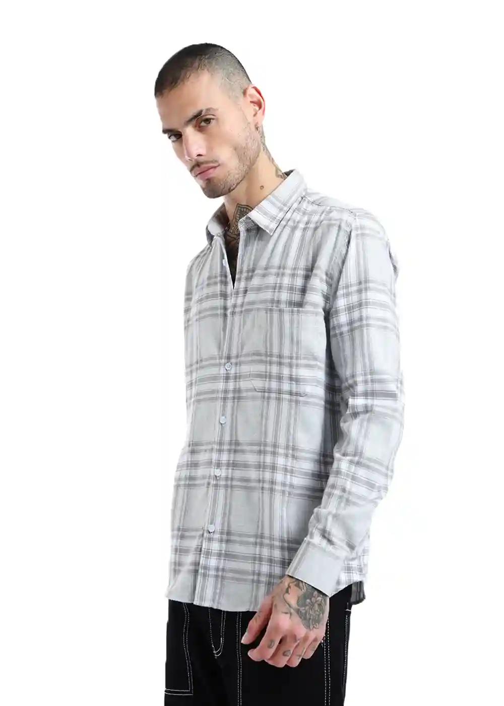 Banana Club Melange Moon Grey Check Shirt- (Small)