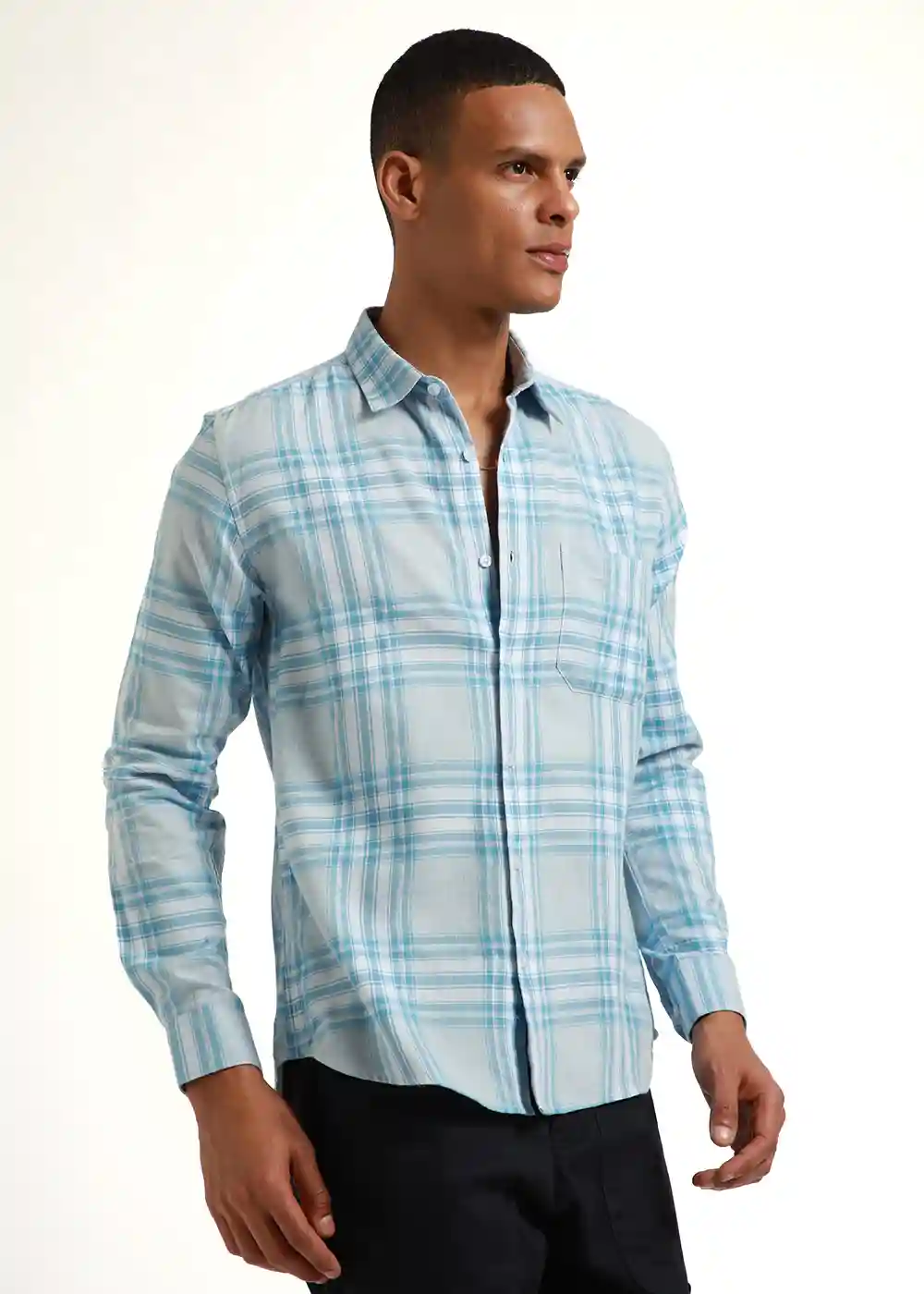 Banana Club Melange Air Blue Check Shirt- (Small)