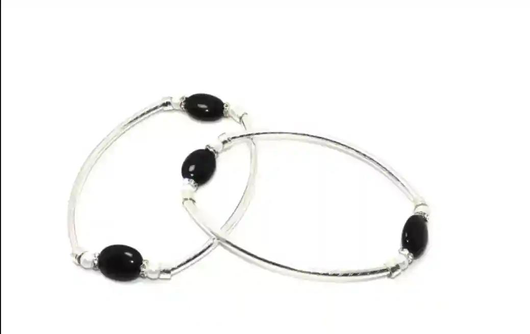 Indian Kada Style Elastic Black Stone Adjustable Alloy Anklet