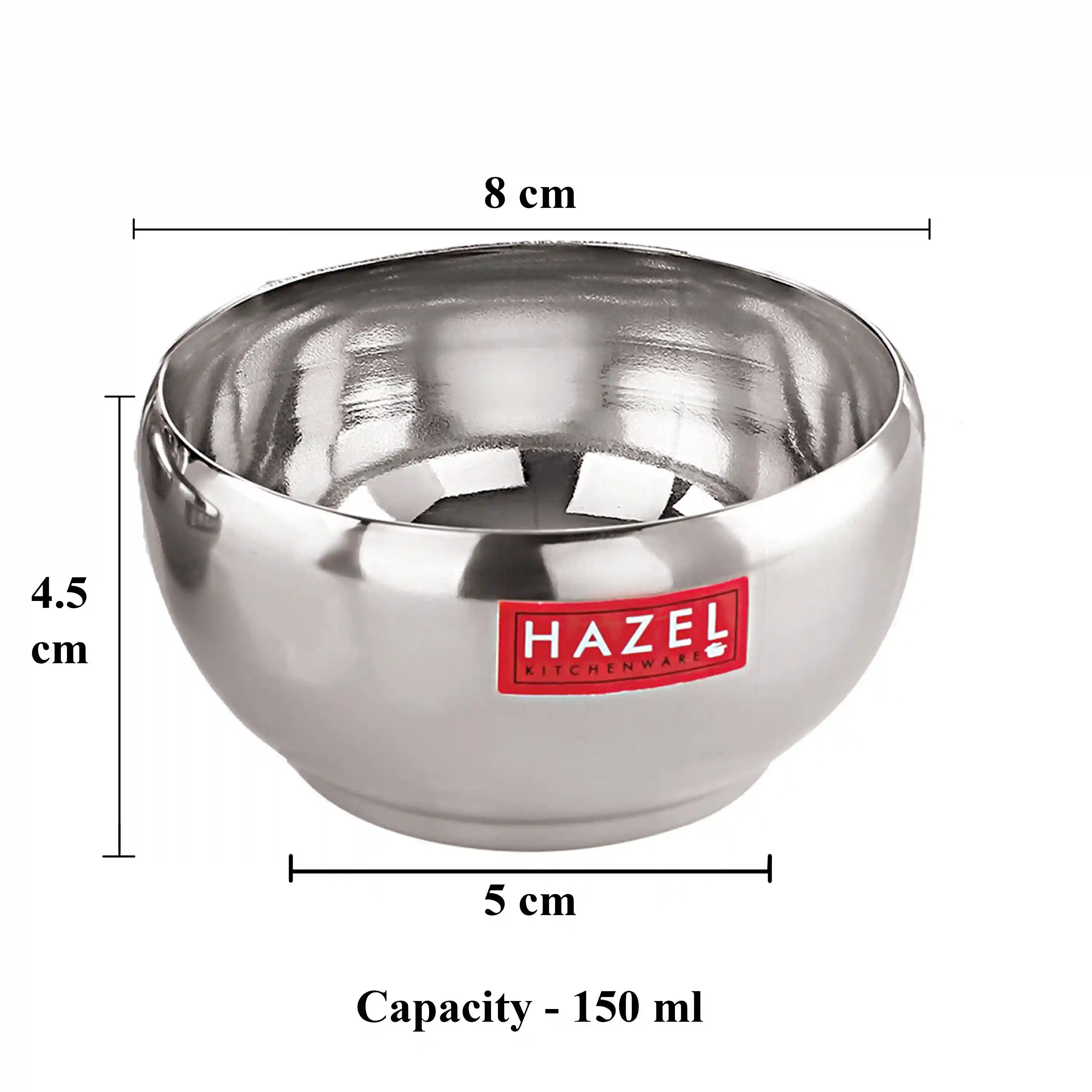 HAZEL Serving Bowl Set of 4 | Stainless Steel Bowl for Dessert, Cereal, Smoothie | Steel Katori Set of 4 | 150 ml Each, Silver