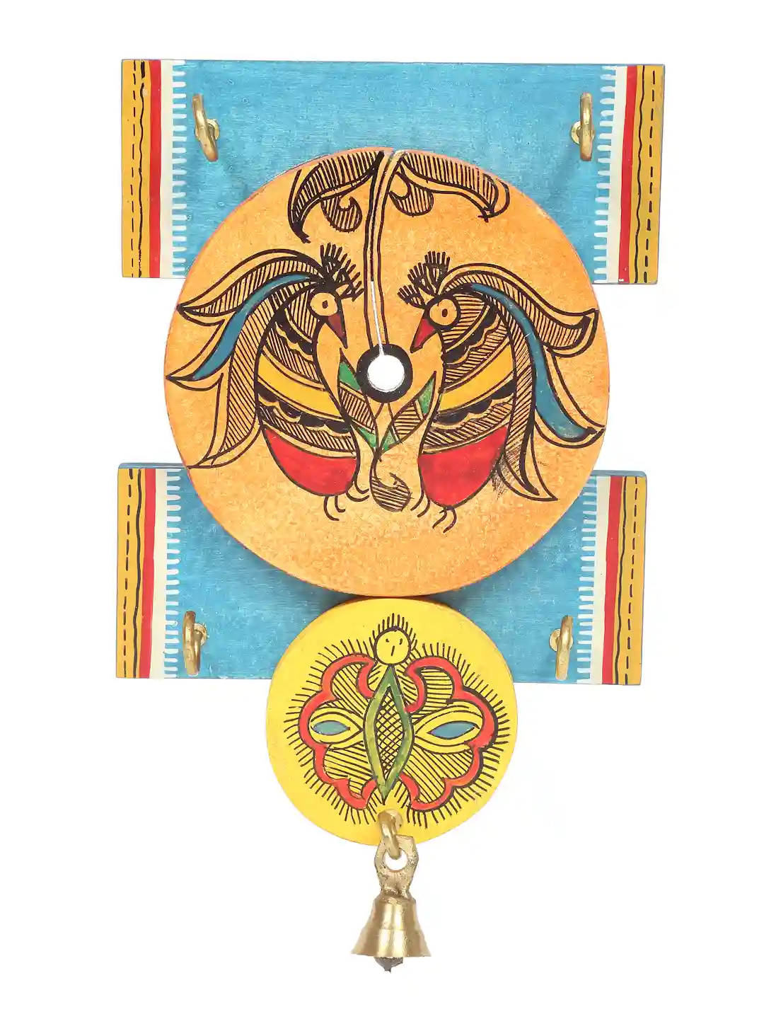 Shilpkara Madhubani Bird Handpainted Wooden Key Holder for Wall