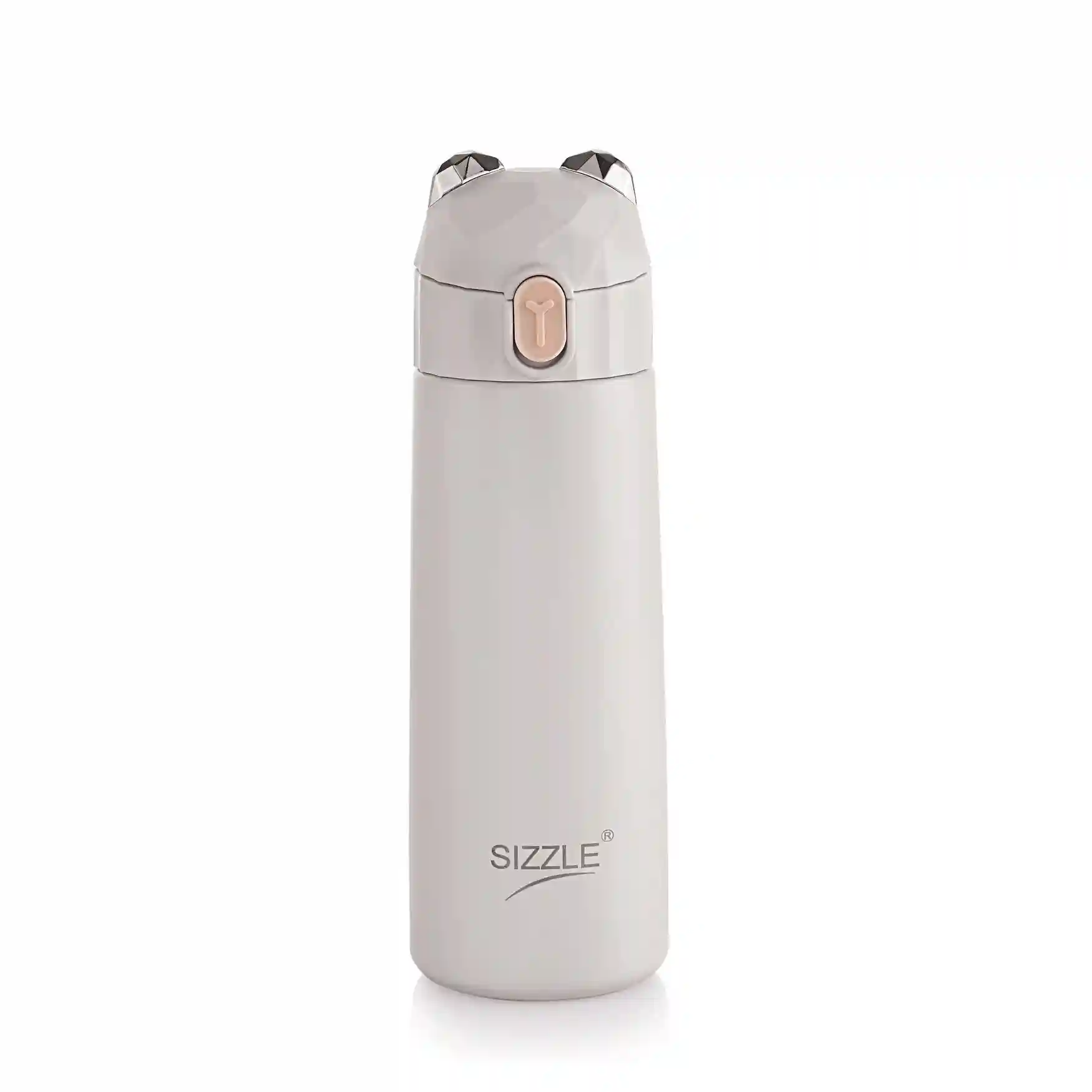 Sizzle Splash Vacuum Insulated Flask Double Wall Hot & Cold Water Bottle with Press Button Mechanism for One Hand Use | 350 ML | Fits Easily in Hand Bags & Lunch Bags | Grey