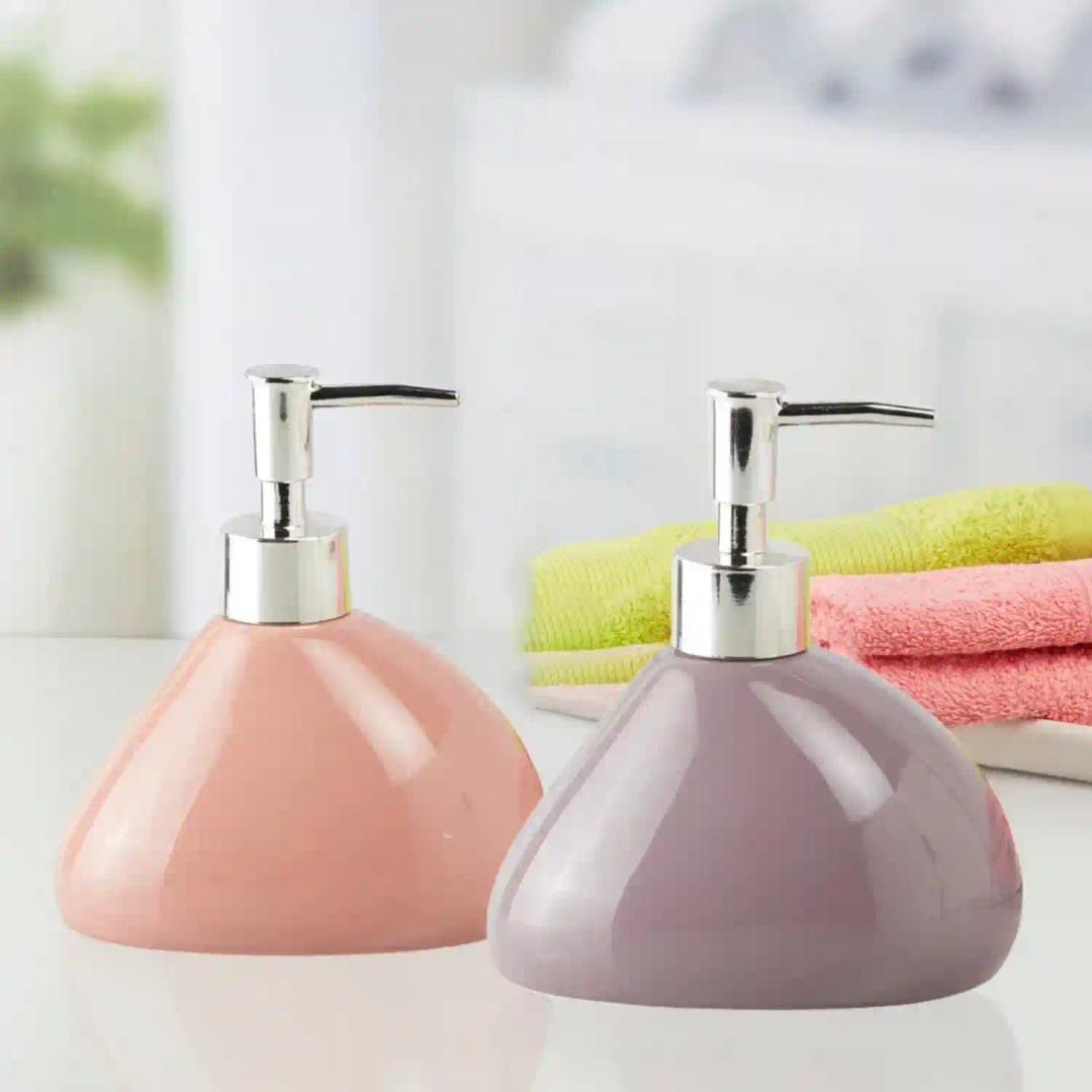 Kookee Ceramic Soap Dispenser for Bathroom hand wash, refillable pump bottle for Kitchen hand wash basin, Set of 2, Multicolor (10841)