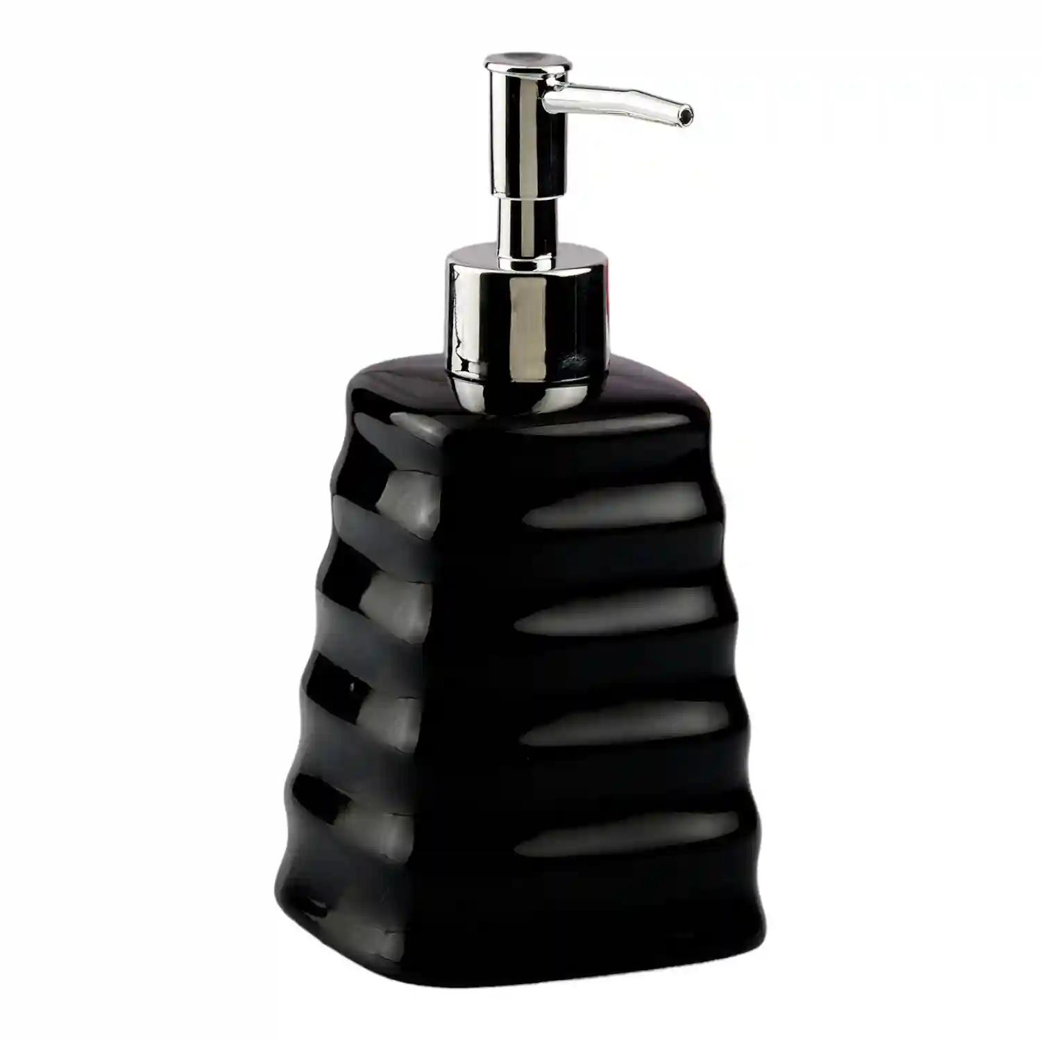 Kookee Ceramic Soap Dispenser for Bathroom hand wash, refillable pump bottle for Kitchen hand wash basin, Set of 1, Black (10600)