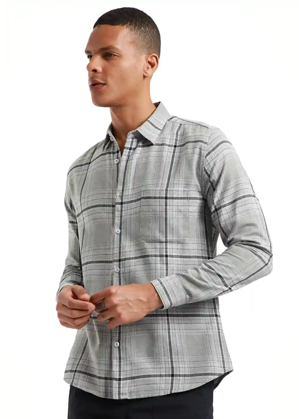 Banana Club Melange Glacier Grey Check Shirt- (Small)