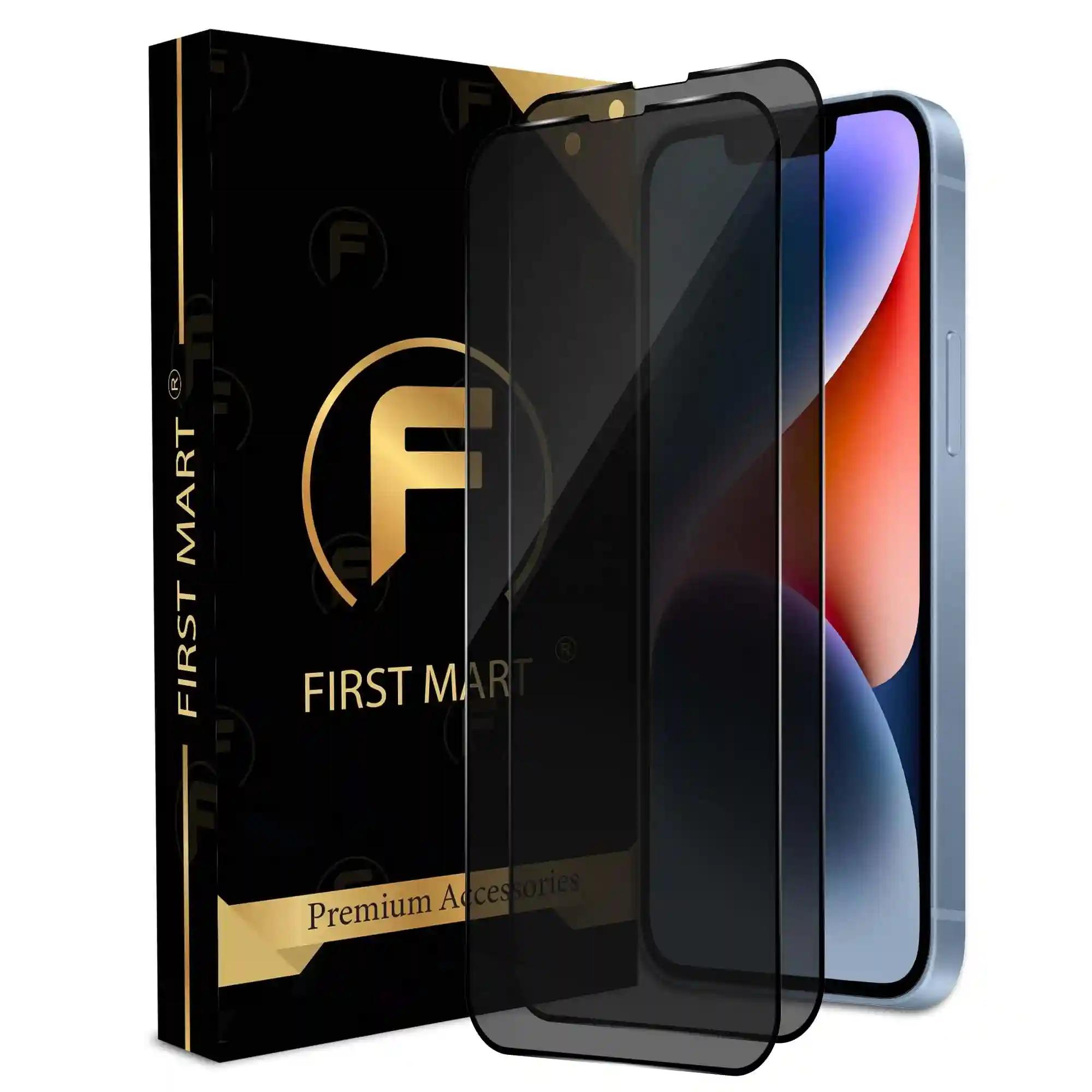 FIRST MART Edge to Edge Privacy Tempered Glass for iPhone 14/13 / 13 Pro Full Screen Coverage with Easy Installation Kit, 2 Pack Black Glossy AntiSpy Glass