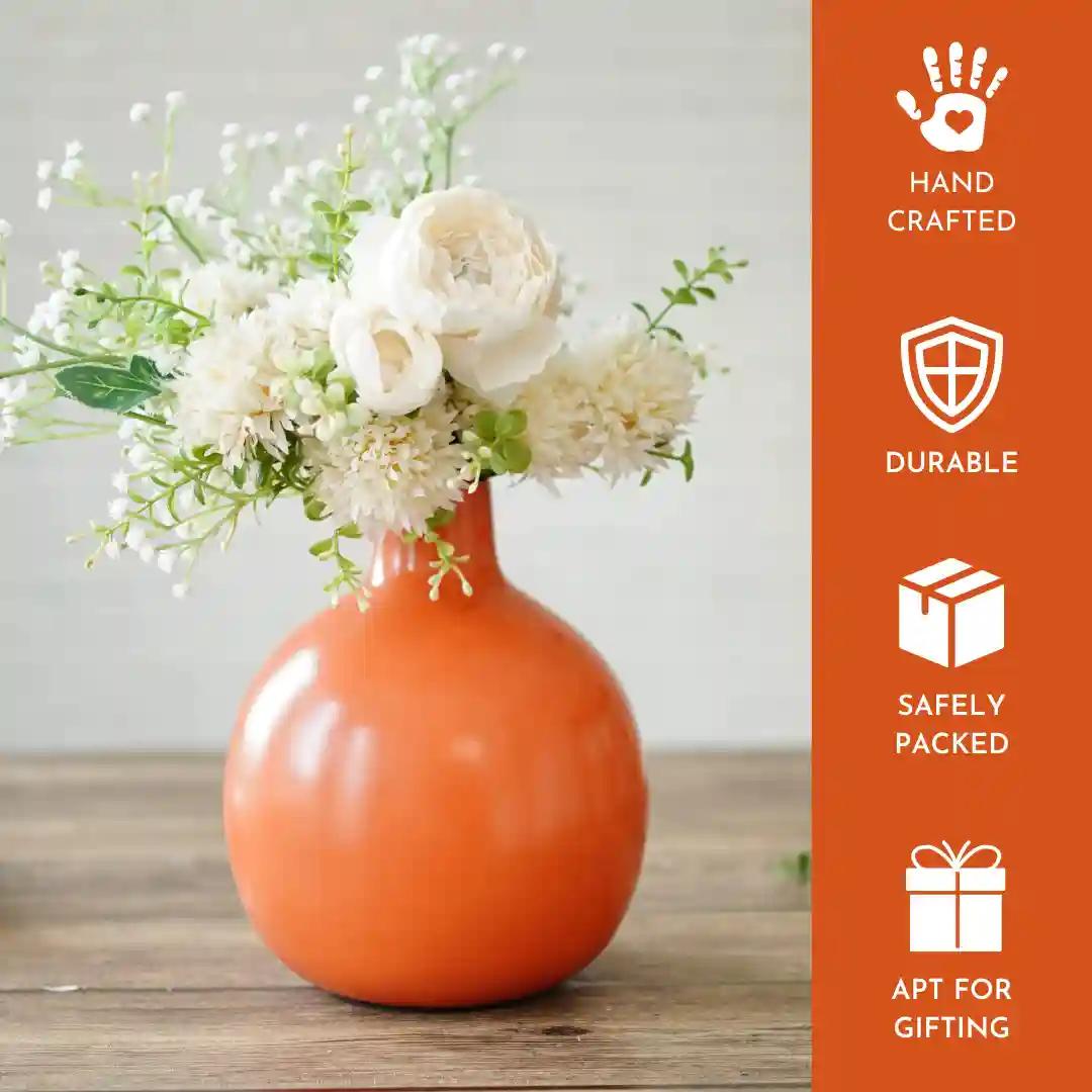 Behoma Metal Flower Vase for Home Decor| Decoration Item for Living Room Office| Table Decorative Flower Pot for Gifting (1Pcs Orange)(Flower not Included)