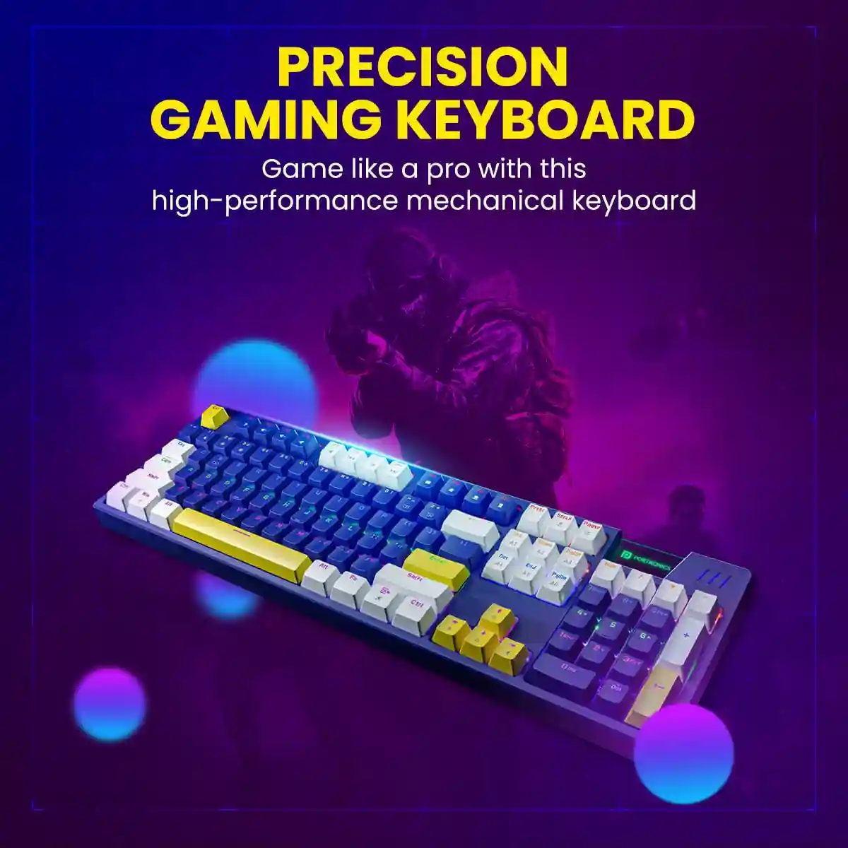 Portronics K2 Mechanical Gaming Keyboard with Red Linear Switches, 1.5 Meter Long Cable & Dynamic Lighting(Blue)